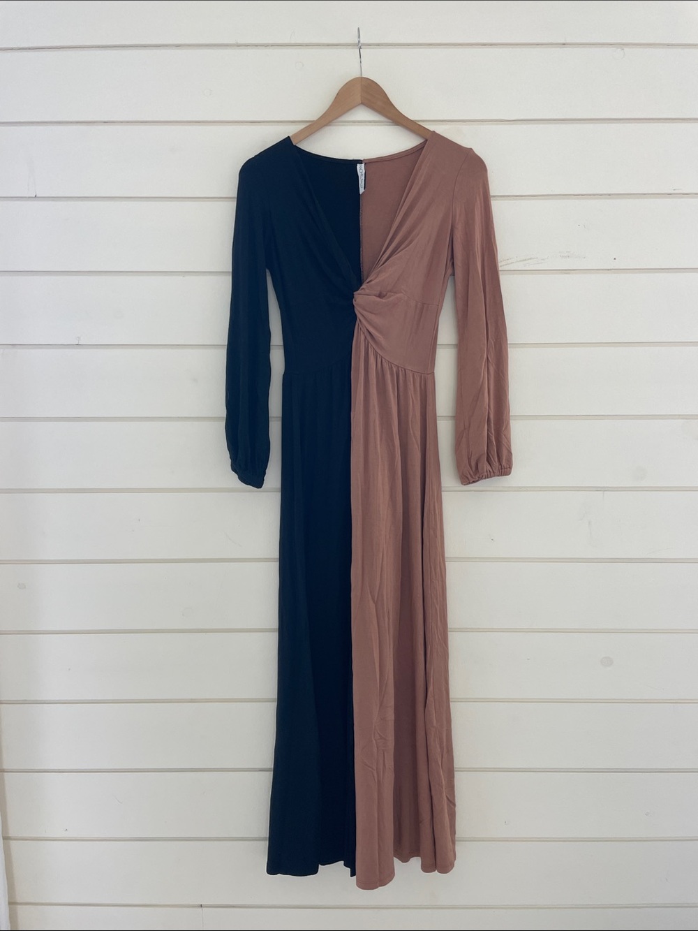 Rachel Pally Two-Tone Black and Brown Long Sleeve Twist Maxi Dress size S